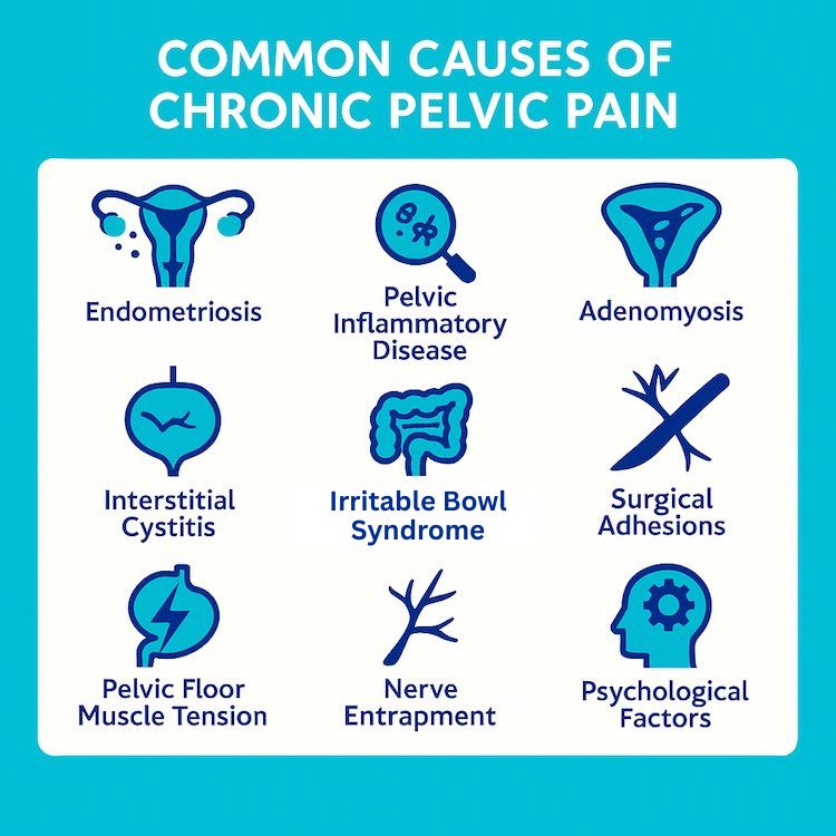 Infographic showing common causes of chronic pelvic pain